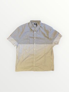 DKNY Gray and White Two Tone Checkered Short Sleeve Button-Up Size L